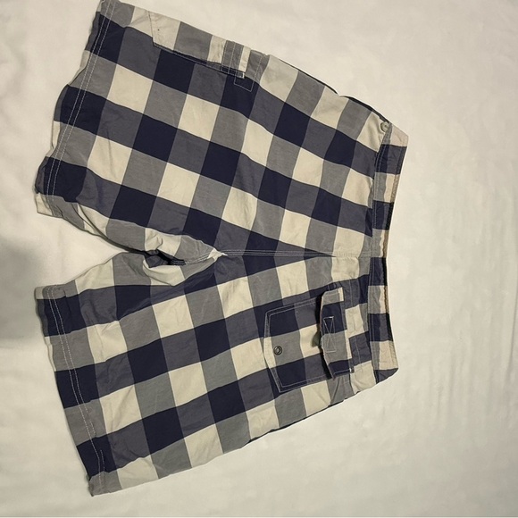 J CREW Board Shorts Mens 33 Navy Blue Plaid Swim Trunks 9" Long Board Mesh Lined - Picture 2 of 7